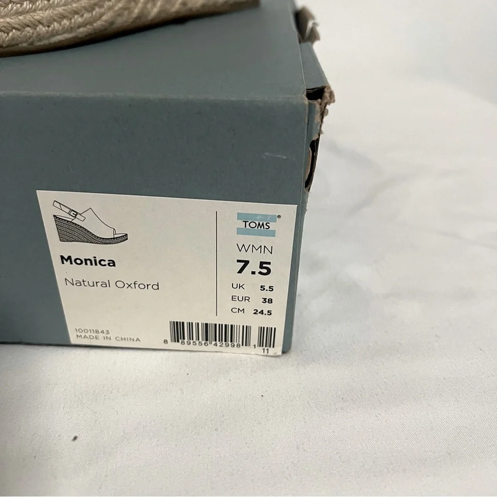 Toms Women's Monica Espadrille Wedge Open Toe Sandal Shoe Casual Size 7.5W EUC